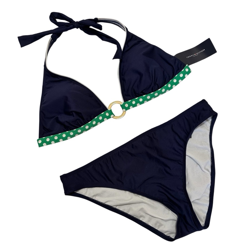 Tommy Hilfiger NWT Y2K Blue and Green Bikini Set SZ Top 14, Bottom 12